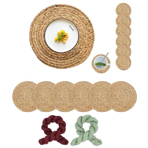 Woven Placemats Set of 6, Natural Water Hyacinth Place mats, 12 inch Ra... - Picture 1 of 9